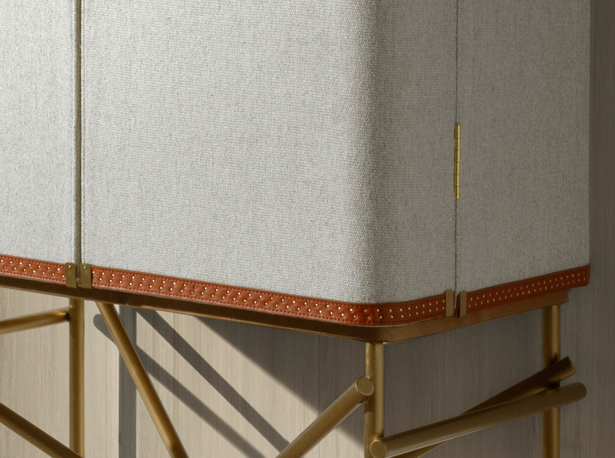 Hill sideboard in fabric, walnut and golden polished steel