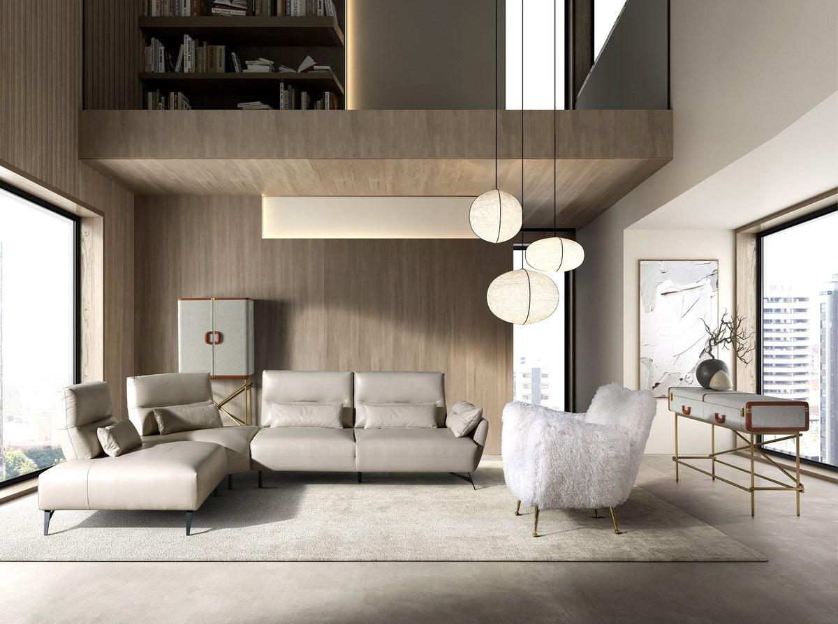 Hill sideboard in fabric, walnut and golden polished steel