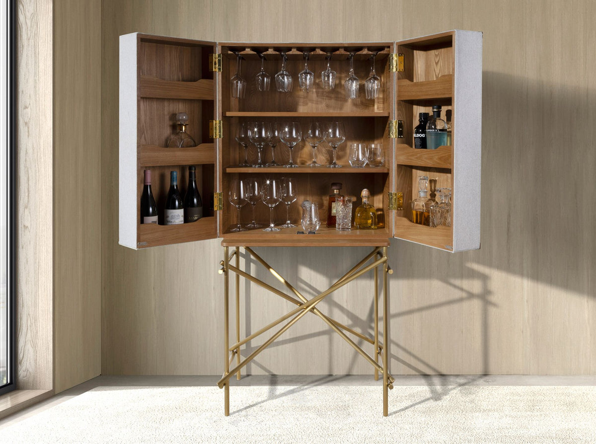 Hill sideboard in fabric, walnut and golden polished steel
