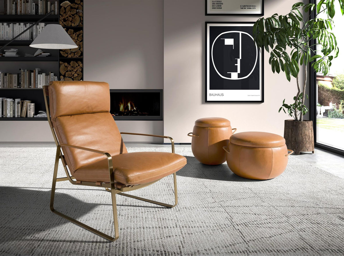Camel leather pouffe