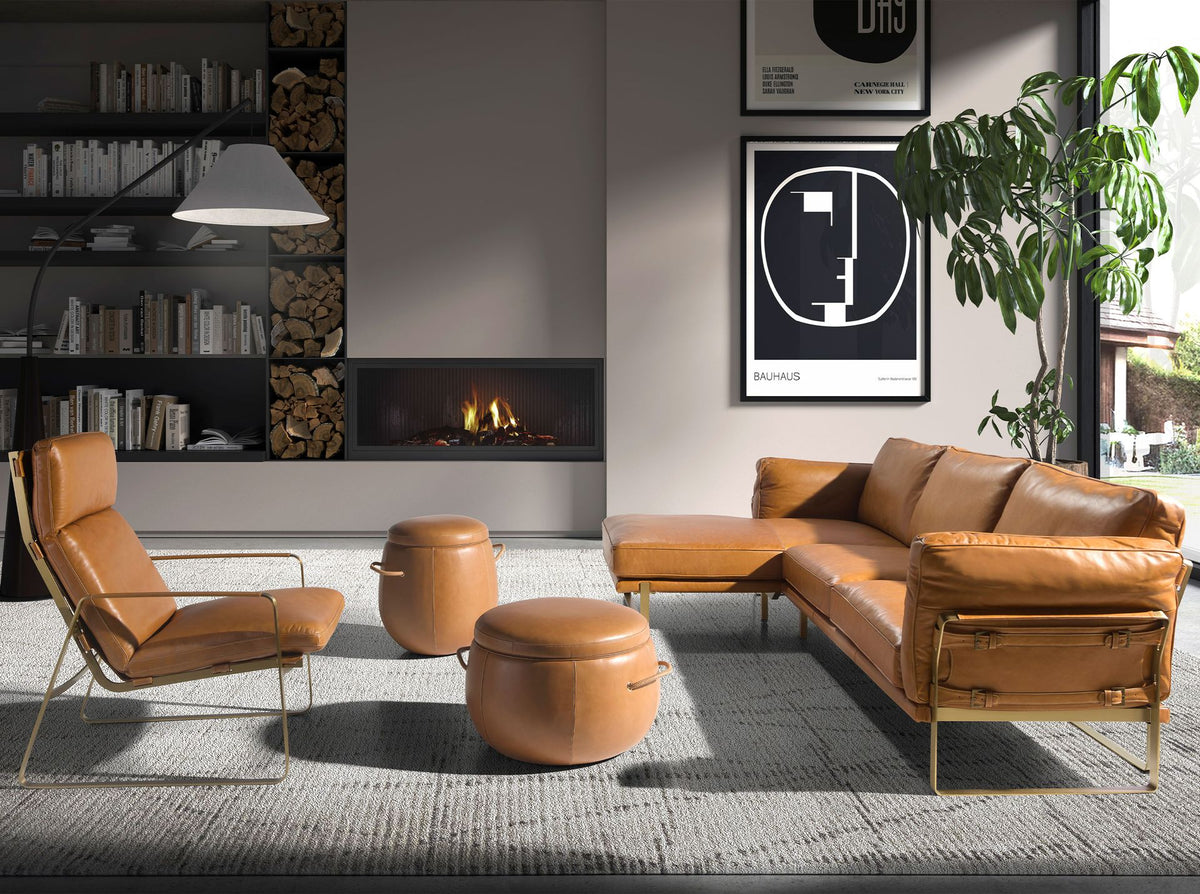 Camel leather pouffe