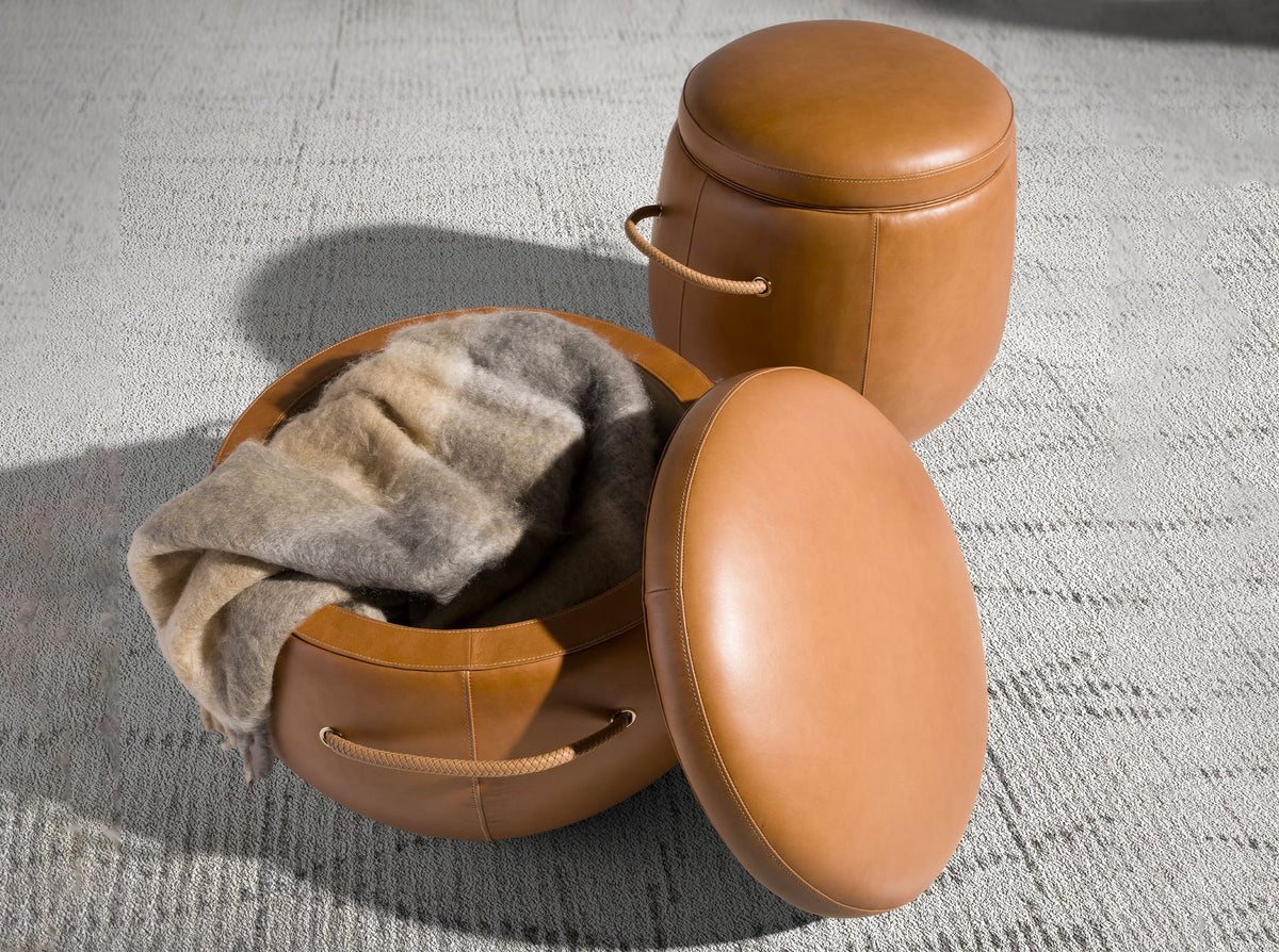 Camel leather pouffe