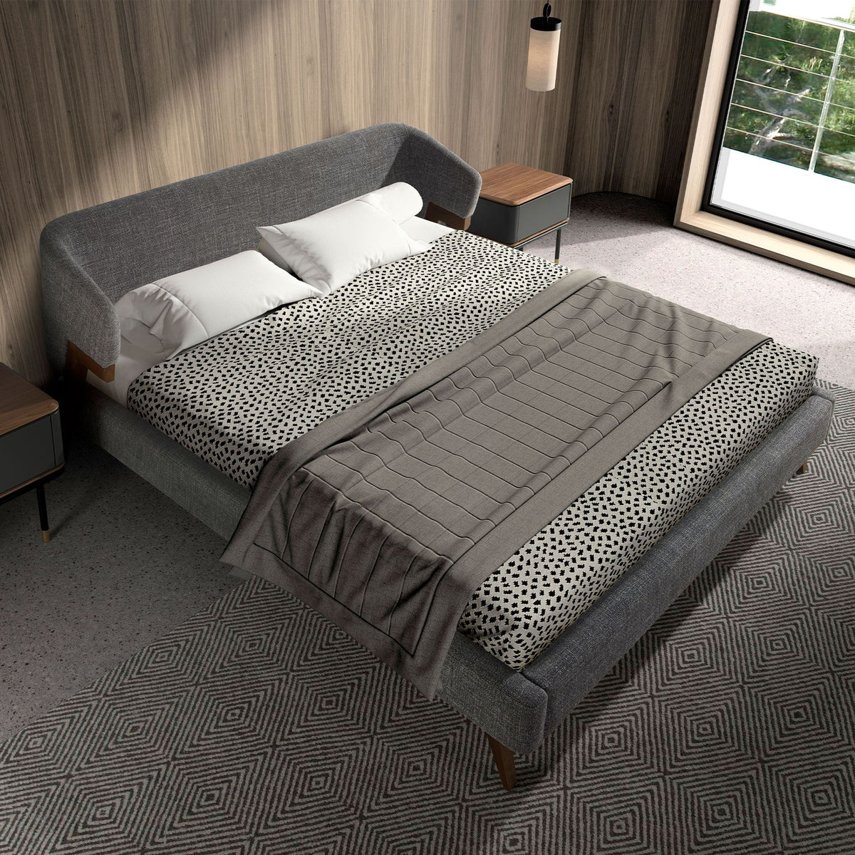 Grey fabric bed