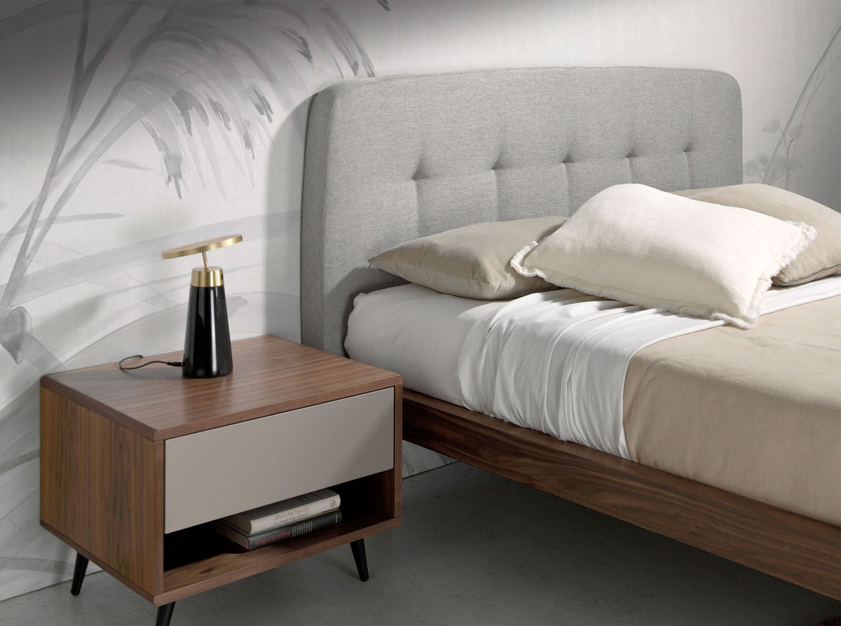Grey fabric tufted bed
