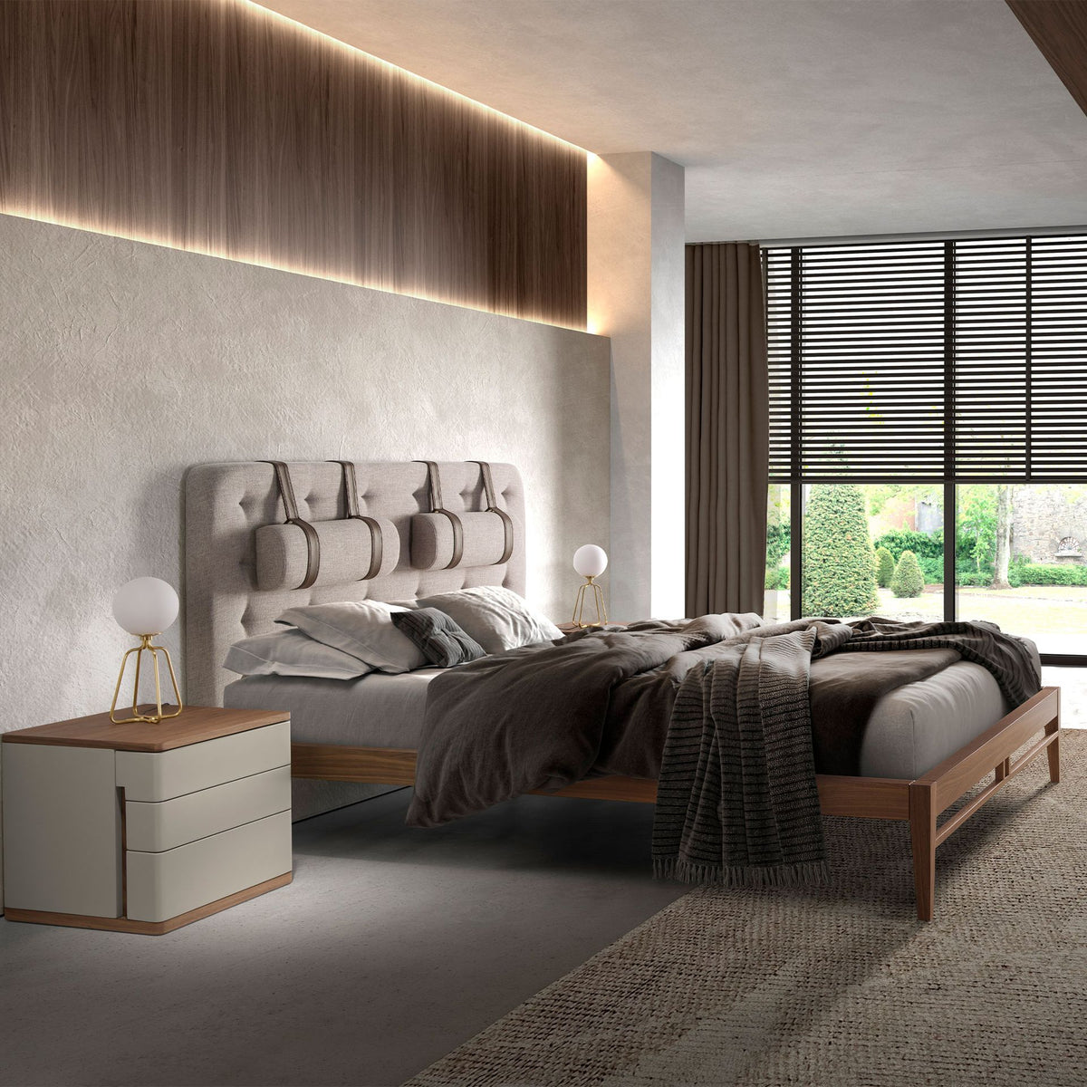 Grey fabric tufted bed