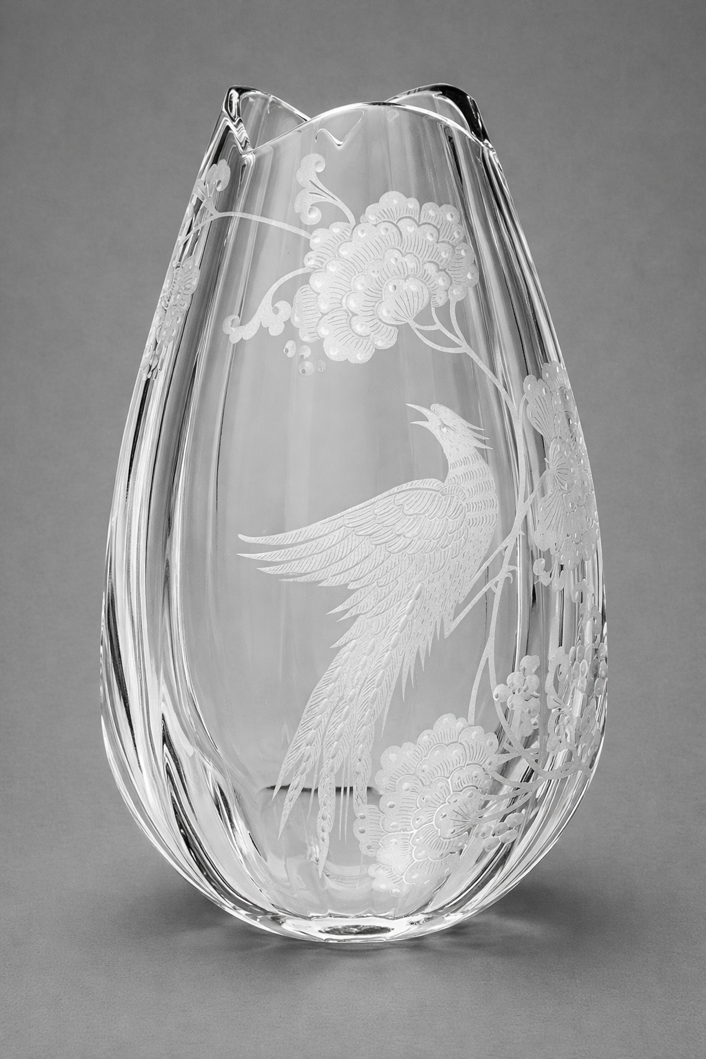 Blue Bird Engraved Crystal Vase by Vista Alegre - Alternate Angle