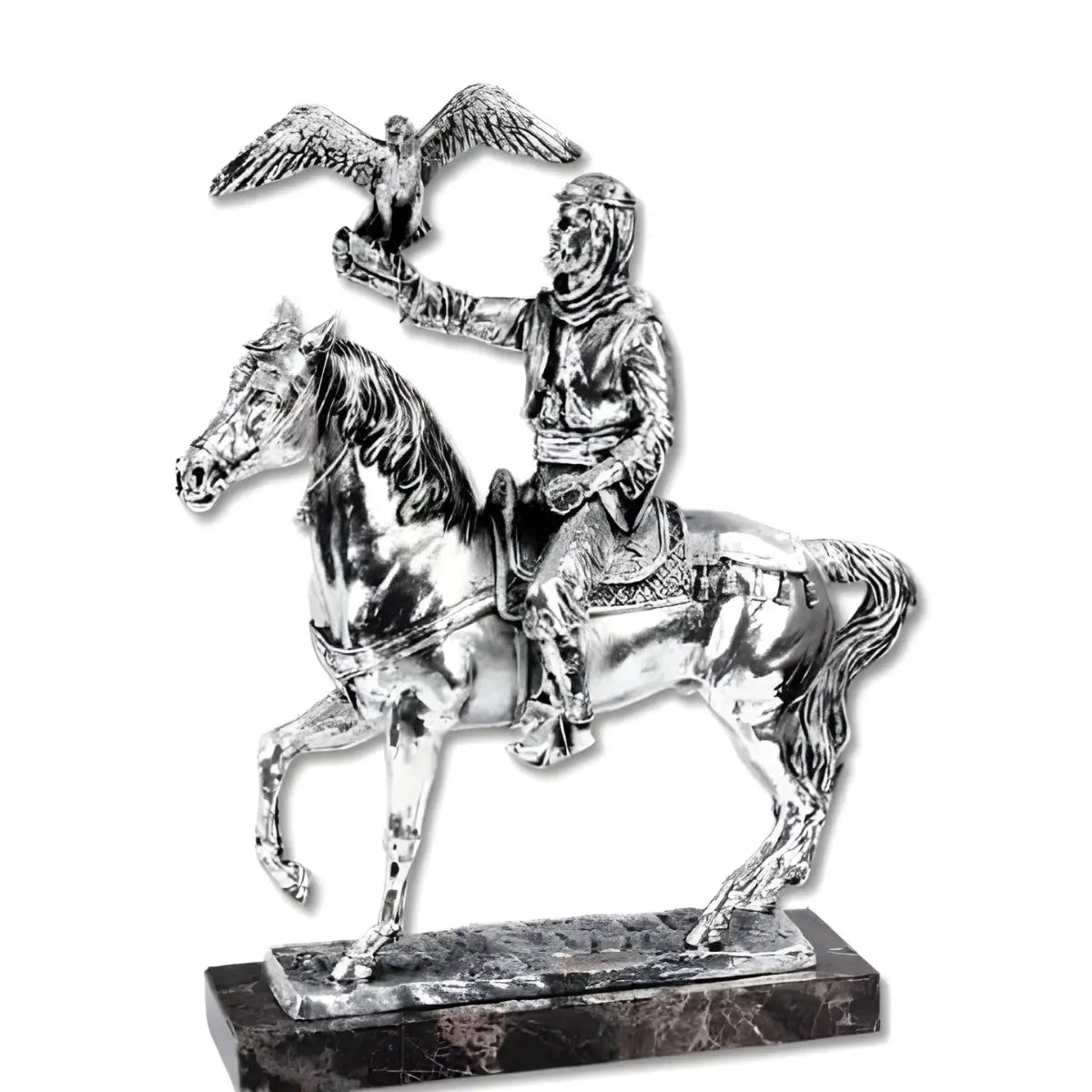 Silver Arabian Rider with Falcon Sculpture by Anglada Esculturas - Alternate Angle