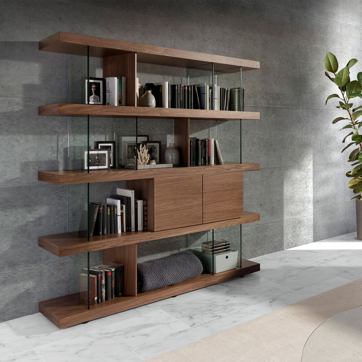 Walnut and glass shelf