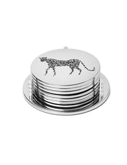 Cheetah Coaster Set – Silver Finish by Abhika - Alternate Angle