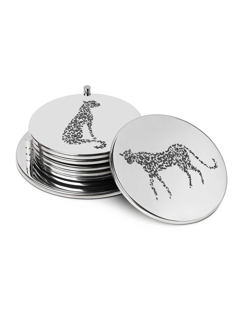 Cheetah Coaster Set – Silver Finish by Abhika - Detail View