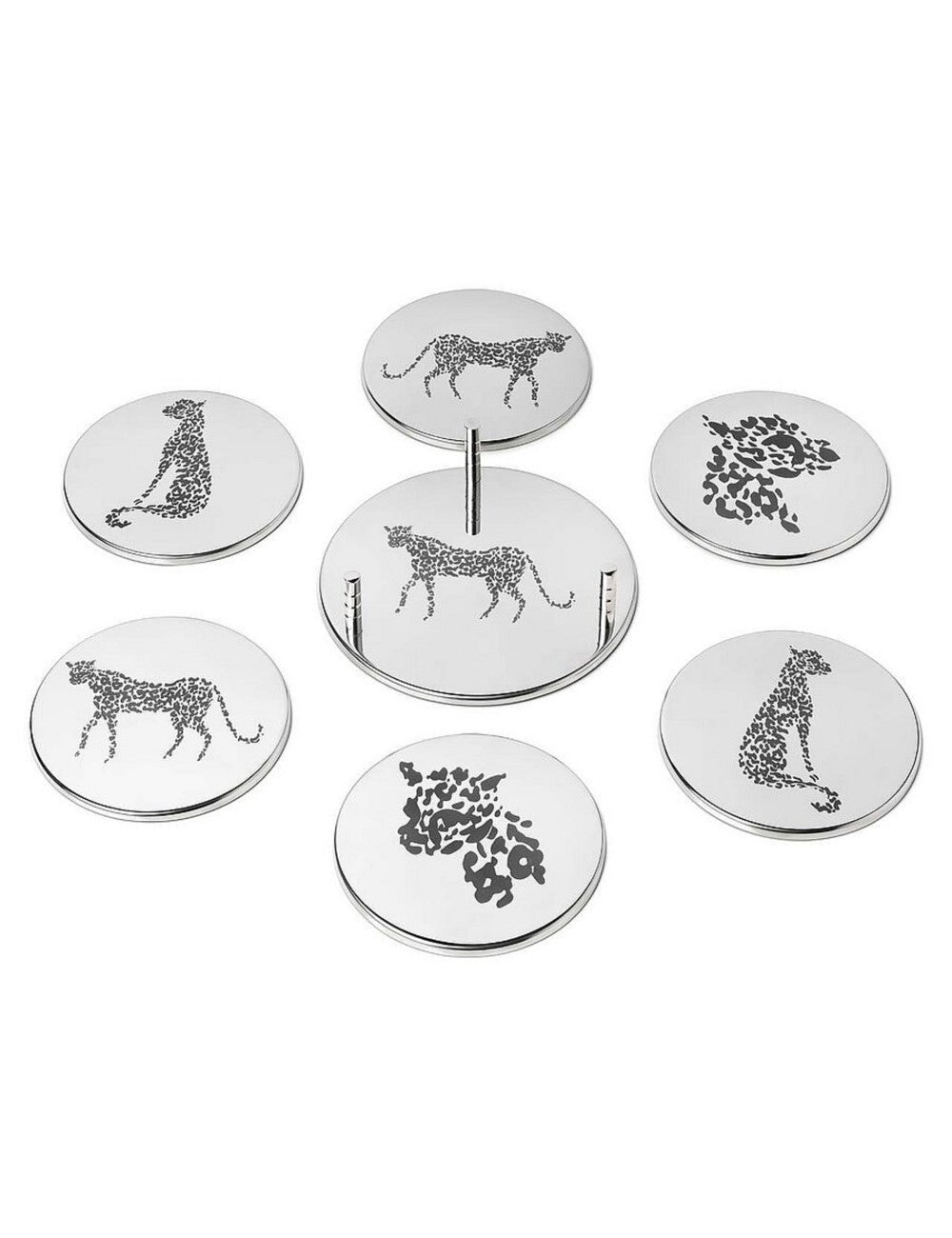Cheetah Coaster Set – Silver Finish by Abhika - Main View