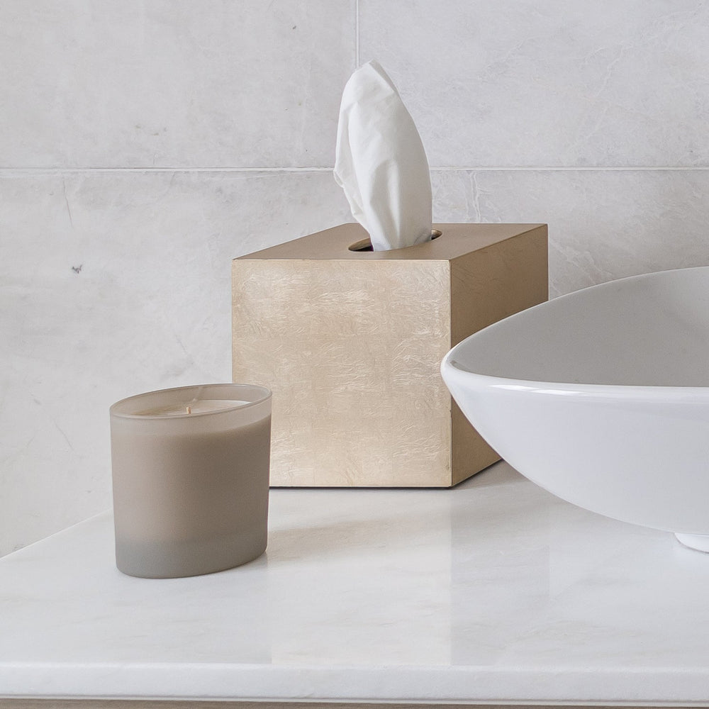 Kensington Luxury Square Tissue Box – Champagne Silver Leaf