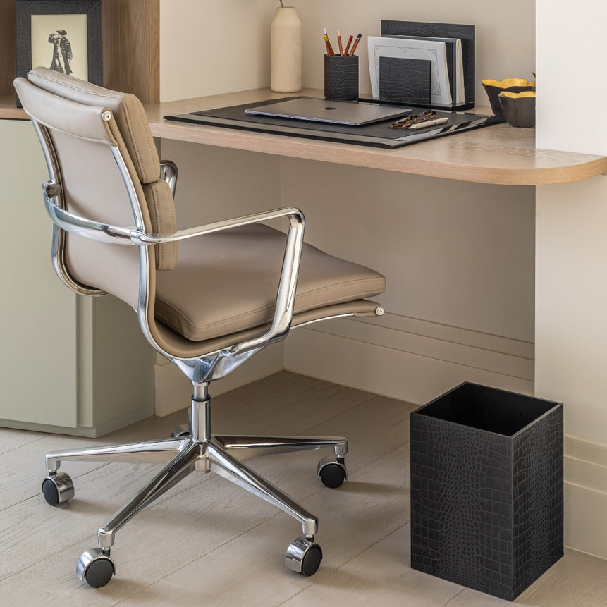 سلة نفايات فاخرة "تشيلسي" – جلد تمساح أسود