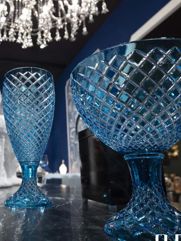 مزهرية – كريستال كلاسي الفاخر شفاف/أزرق فاتح