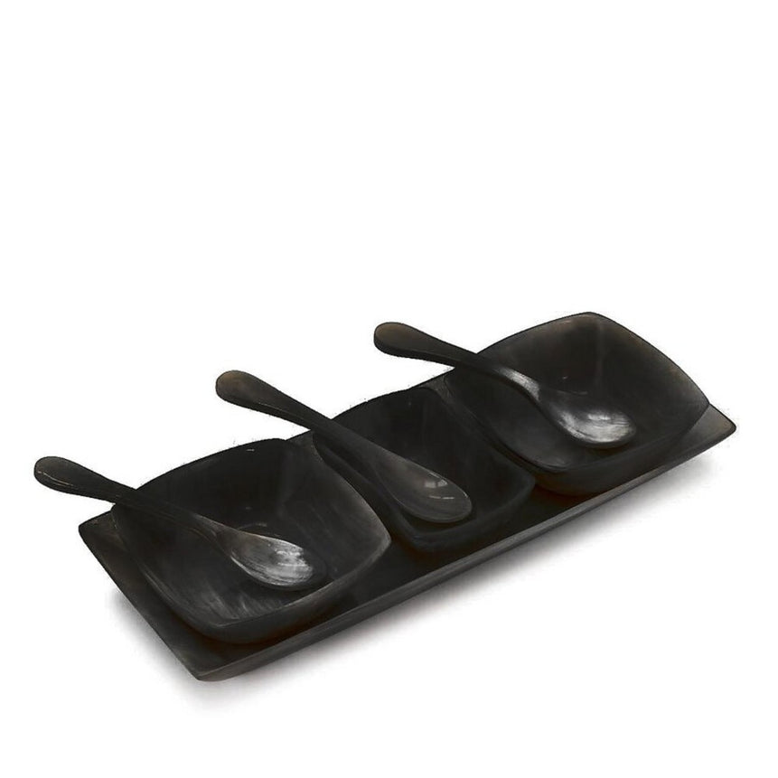 مجموعة تقديم – صينية مع ملاعق فاخرة (7 قطع) سوداء