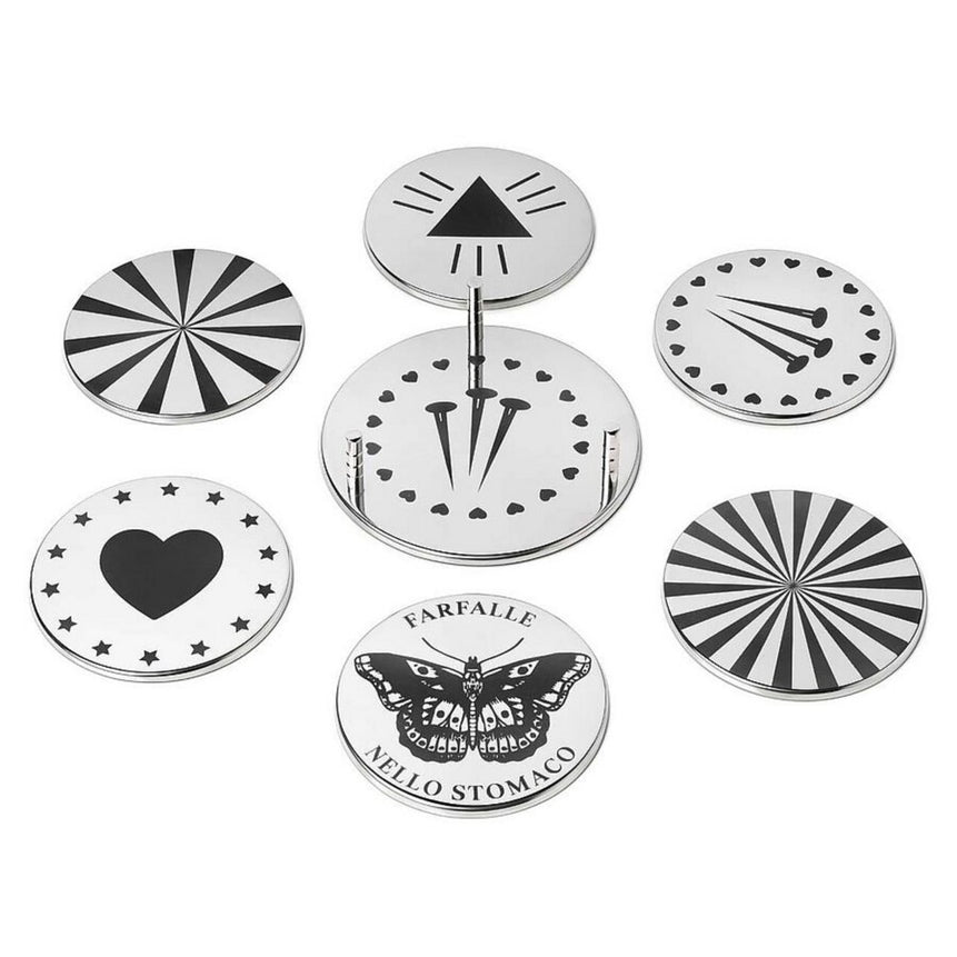 مجموعة قواعد أكواب – سُتَّارات أكواب سيمبول 5 (6 قطع) فضية