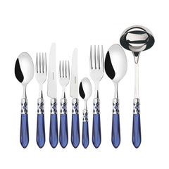 طقم ملاعق وشوك وسكاكين ألادين بحلقة كروم – 75 قطعة – لون أزرق لؤلؤي – صندوق خشب وينجي