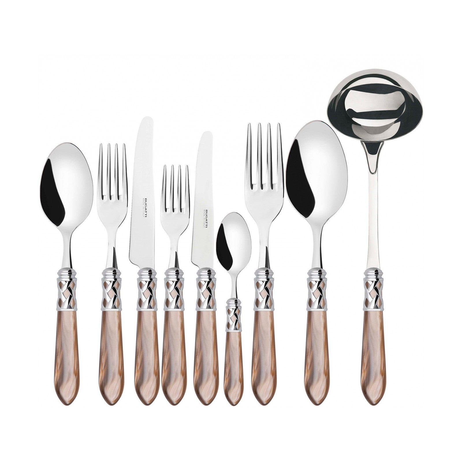Aladdin Chromed Ring Cutlery Set – 75 Pieces – Nacreous Onyx – Wengé Wood Box by Bugatti Italy - Set View