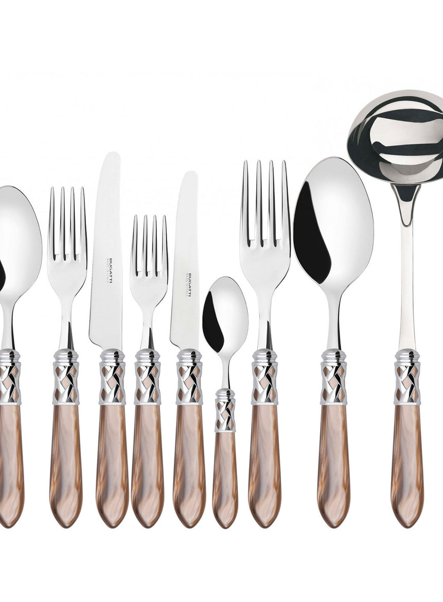 طقم ملاعق وشوك وسكاكين ألادين بحلقة كروم – 75 قطعة – لون عقيق (أسود) لؤلؤي – صندوق خشب وينجي