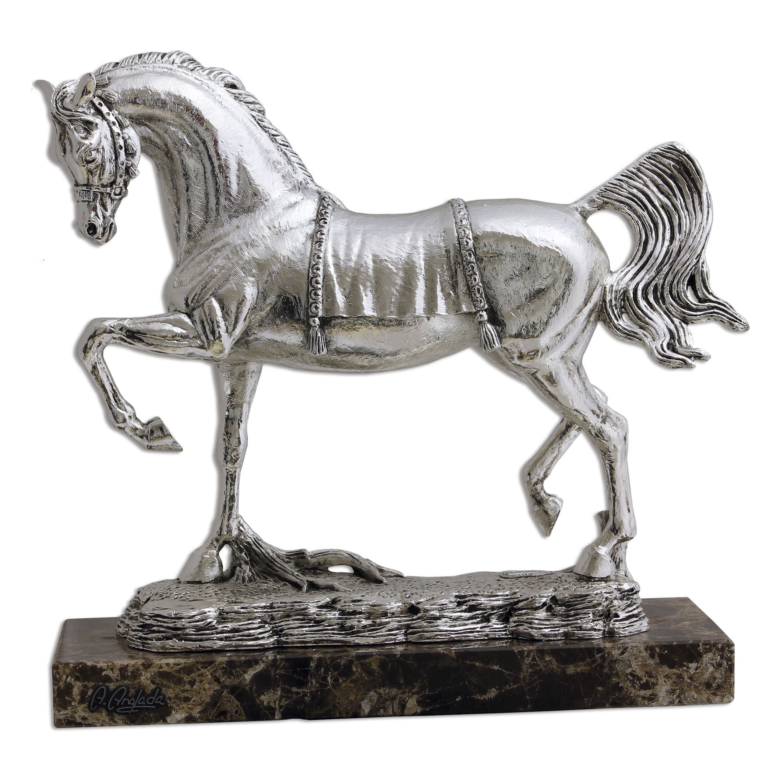 Silver Arabian Trotting Horse by A. Anglada - Main View