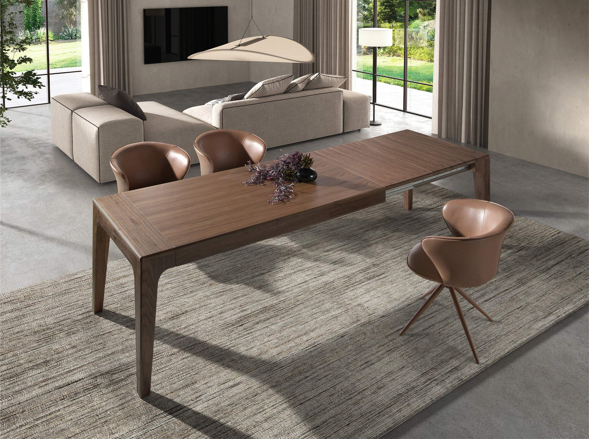 Rectangular extendable dining table in walnut