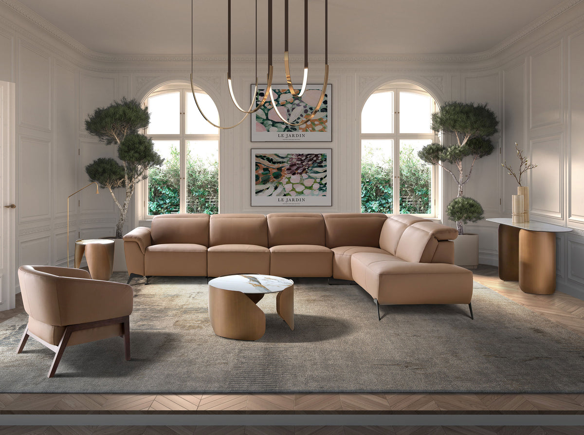 Round corner table in porcelain marble and bronze-coloured steel