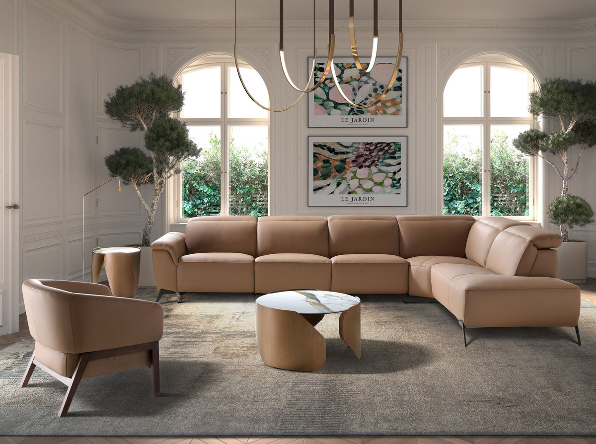 Round corner table in porcelain marble and bronze-coloured steel