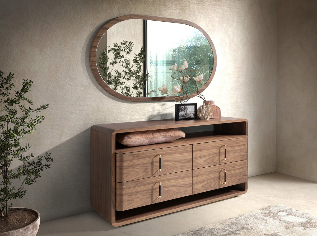 Oval Half Point walnut wall mirror
