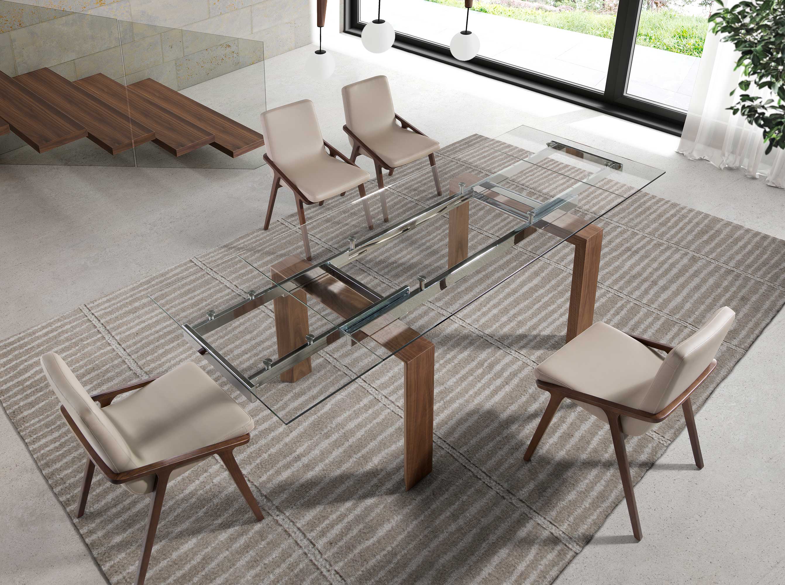 Chair upholstered in leatherette and solid walnut wood frame