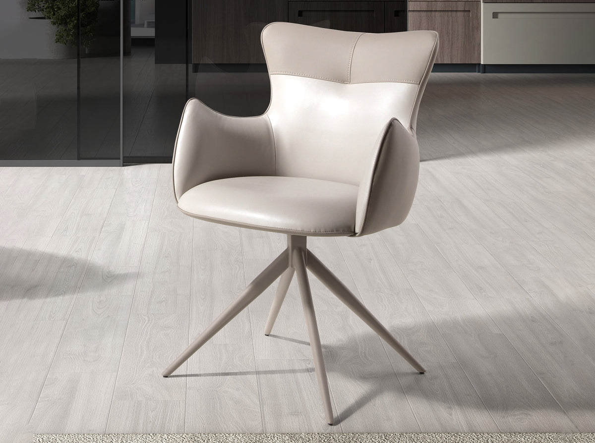 Swivel chair in off-white and greige leatherette