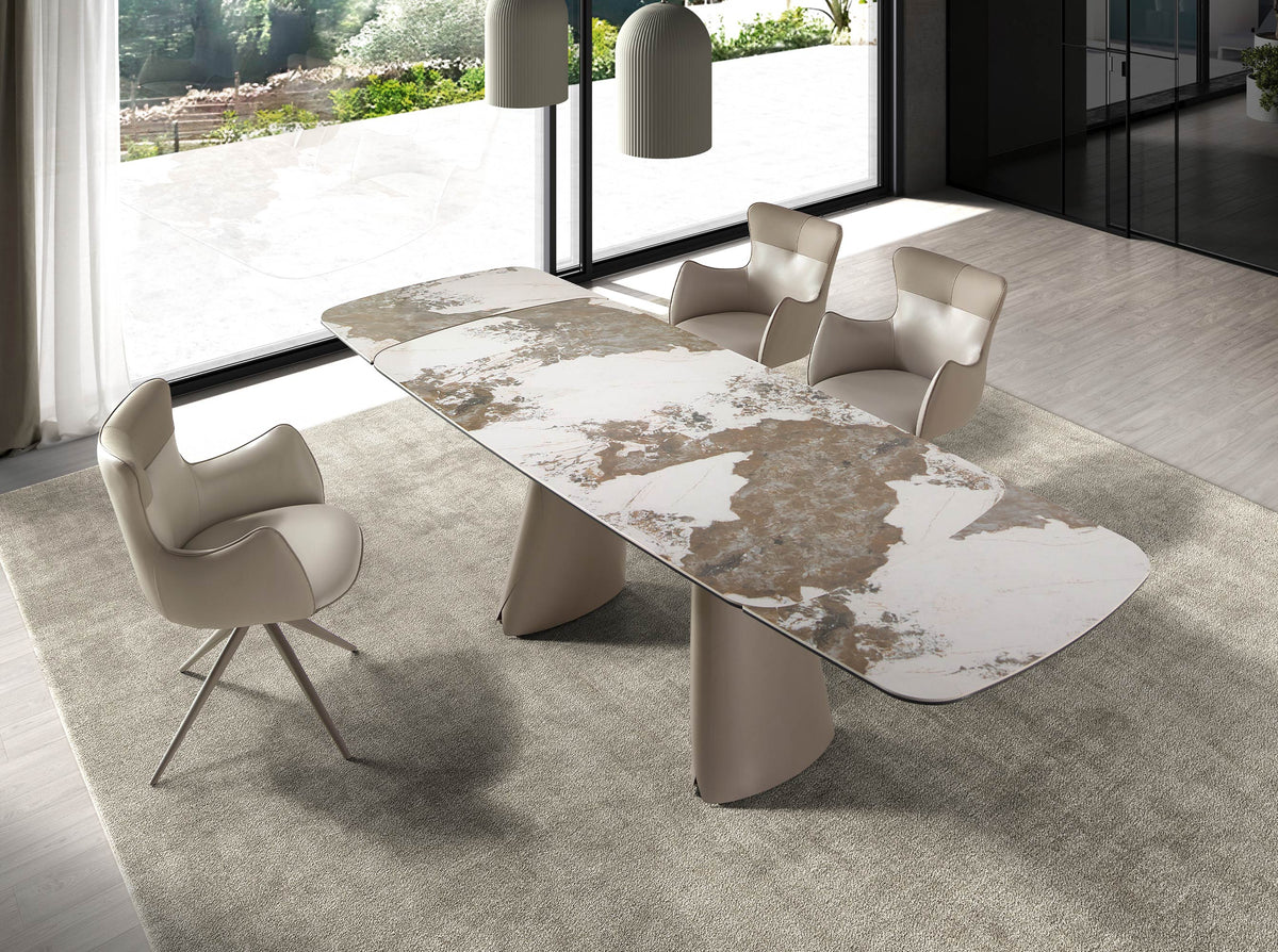 Swivel chair in off-white and greige leatherette