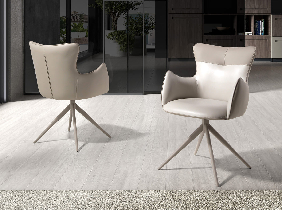 Swivel chair in off-white and greige leatherette