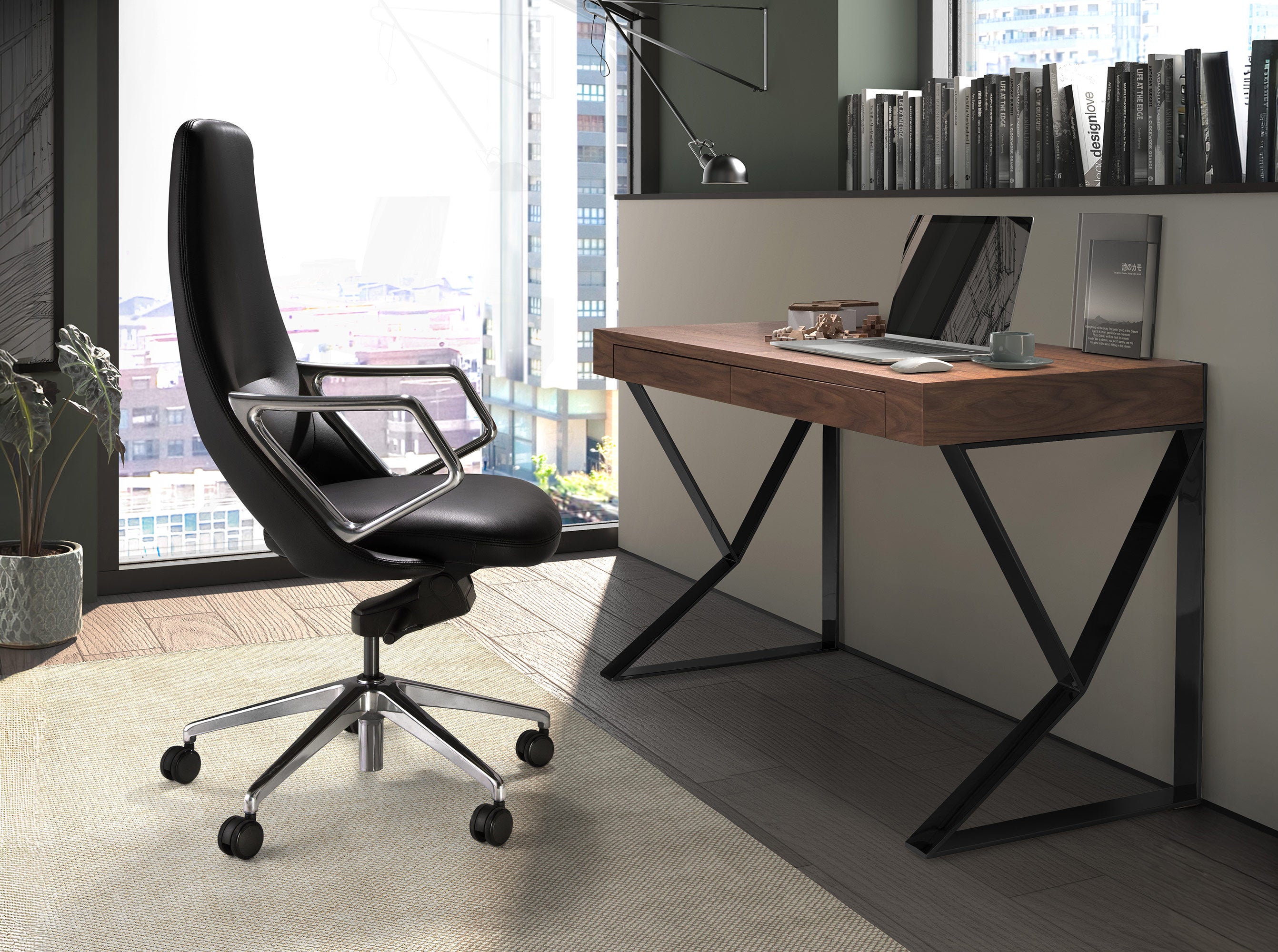 Black leatherette  swivel office chair