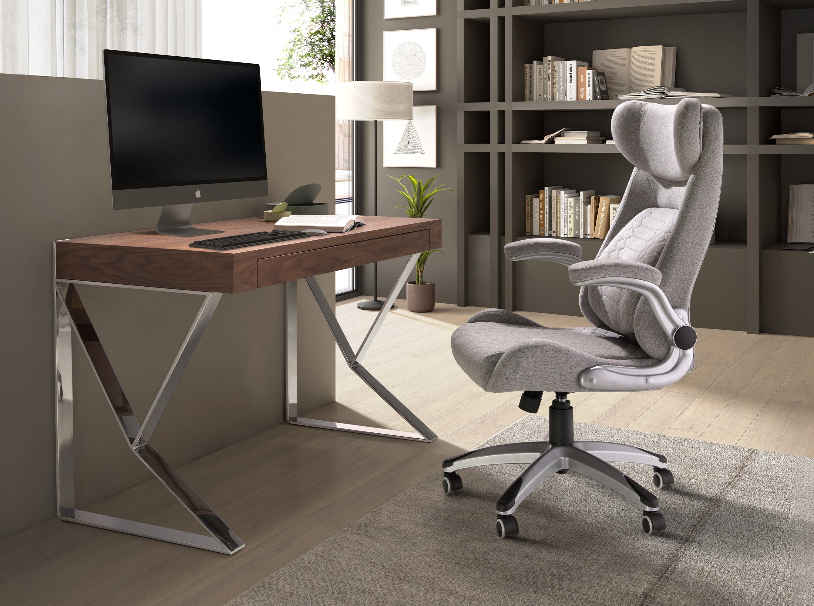 Grey fabric swivel office chair