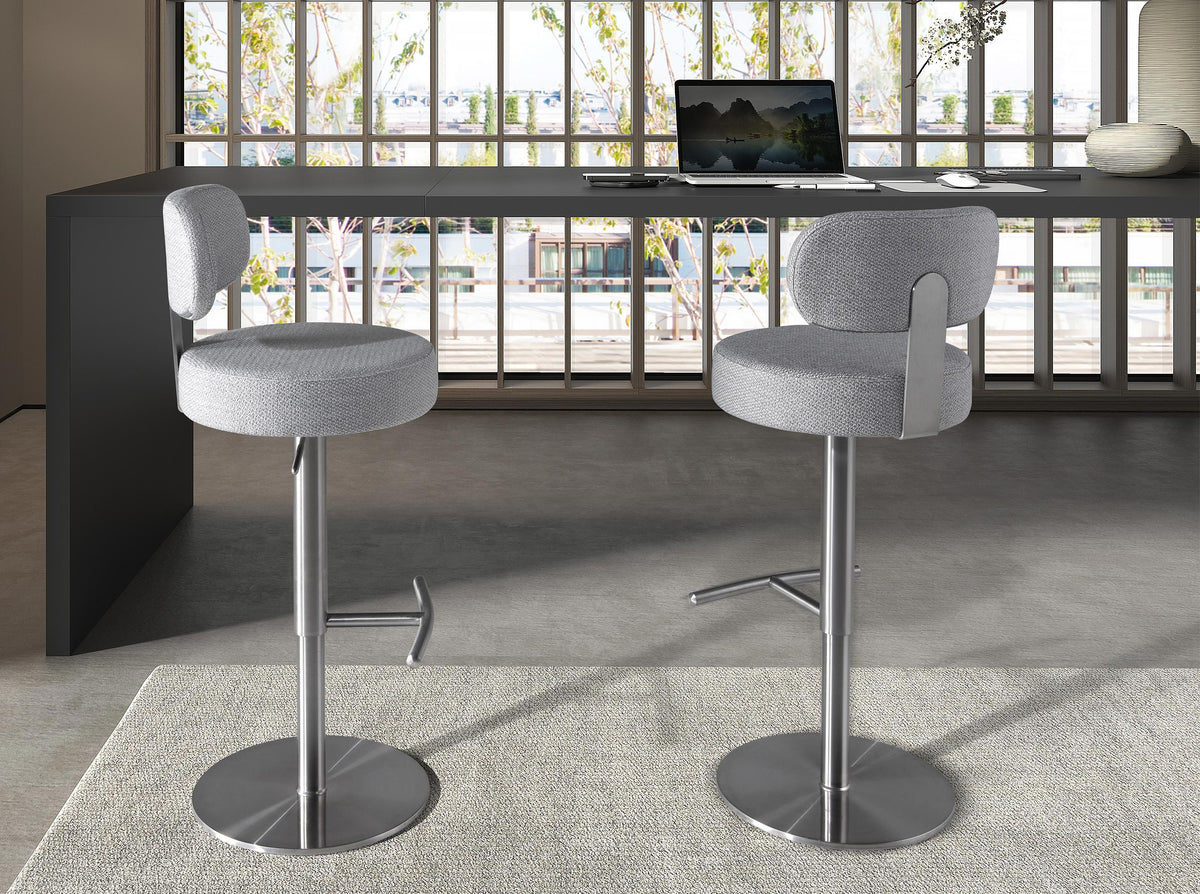 Swivel stool in light grey marbled fabric
