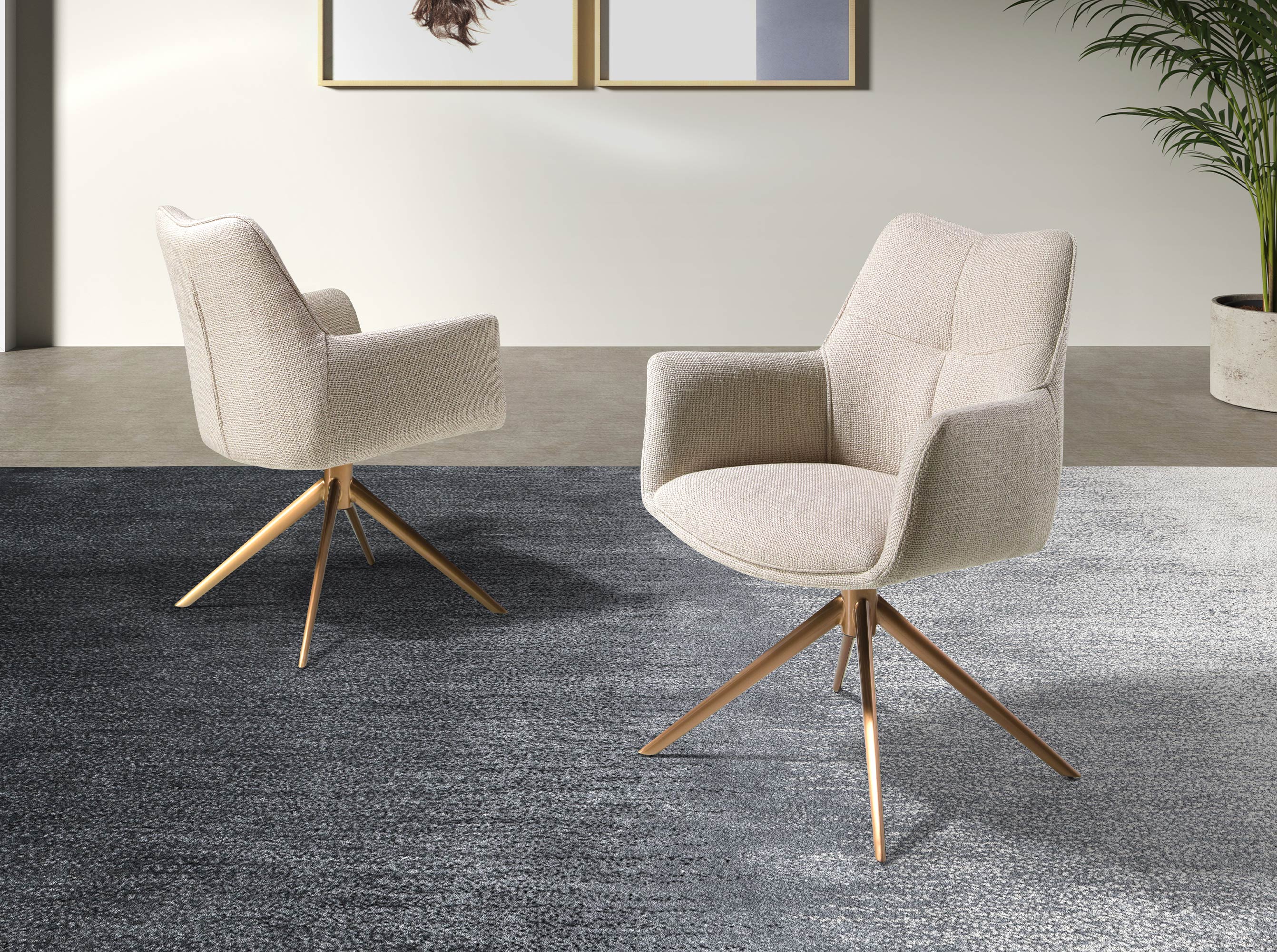 Cream fabric swivel chair