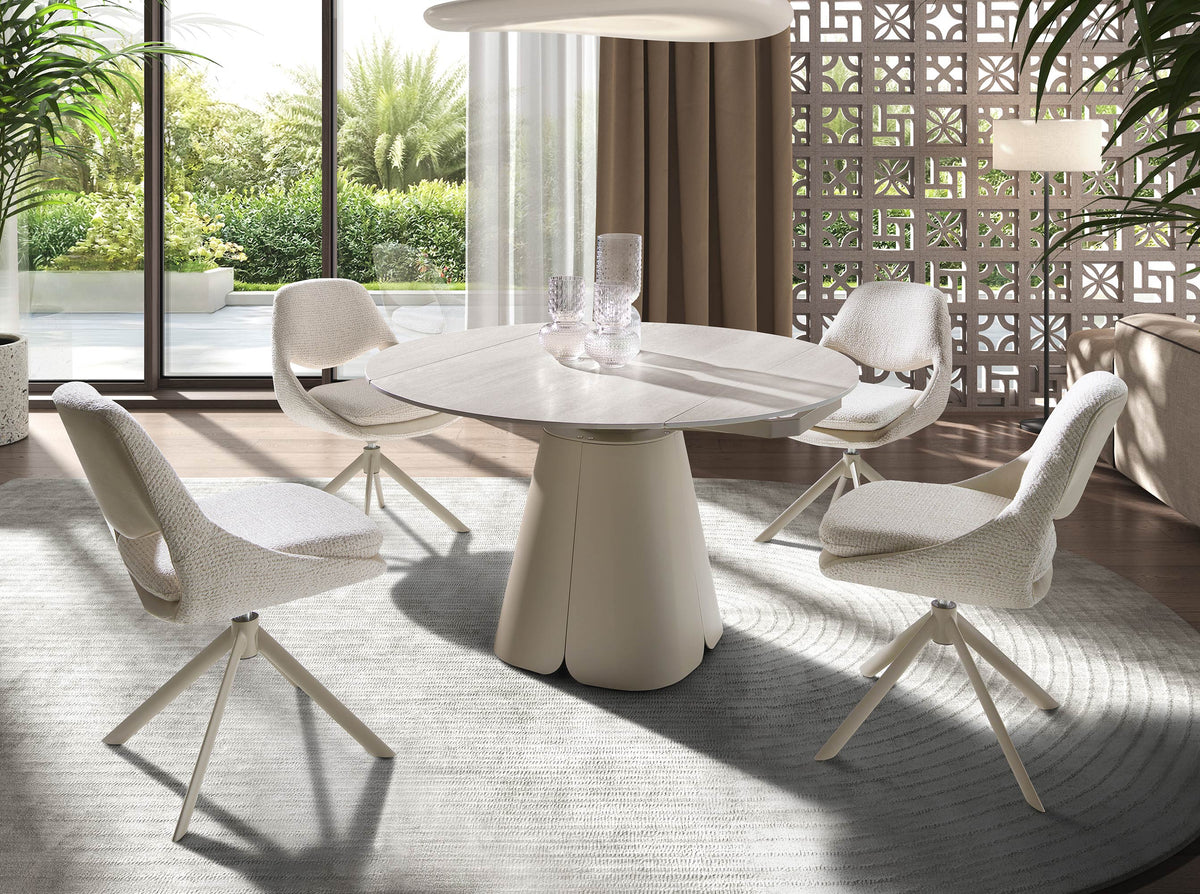 Swivel chair in off-white and cream fabric