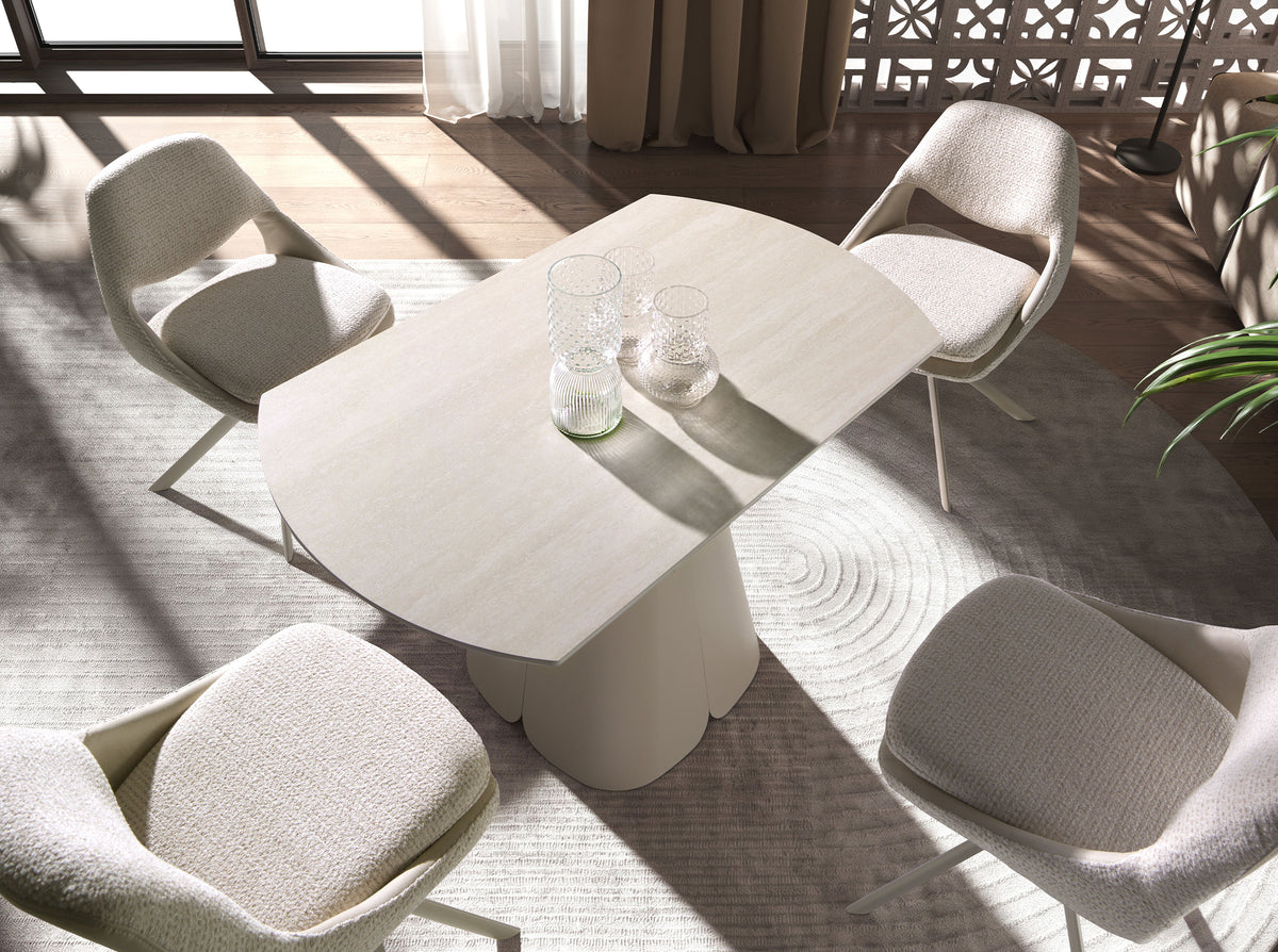 Swivel chair in off-white and cream fabric