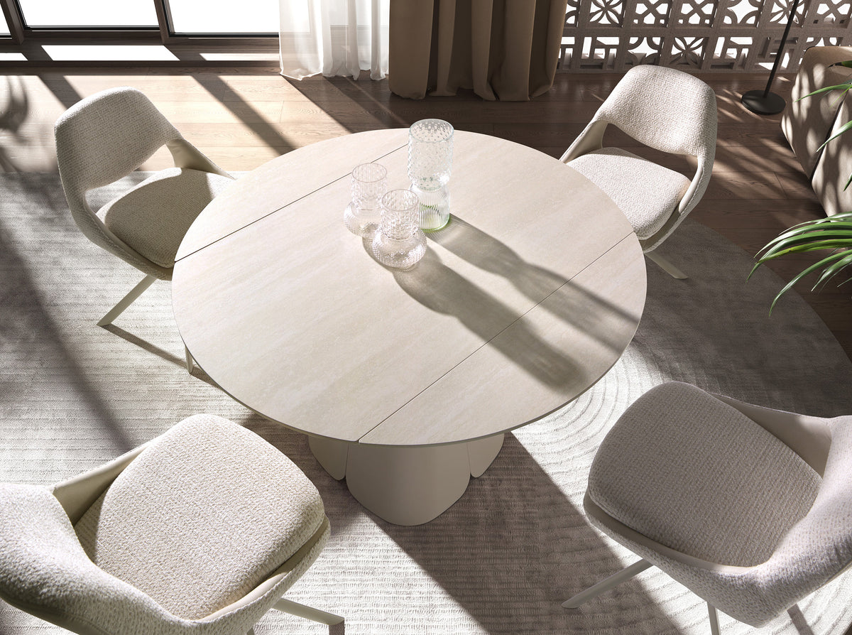 Swivel chair in off-white and cream fabric