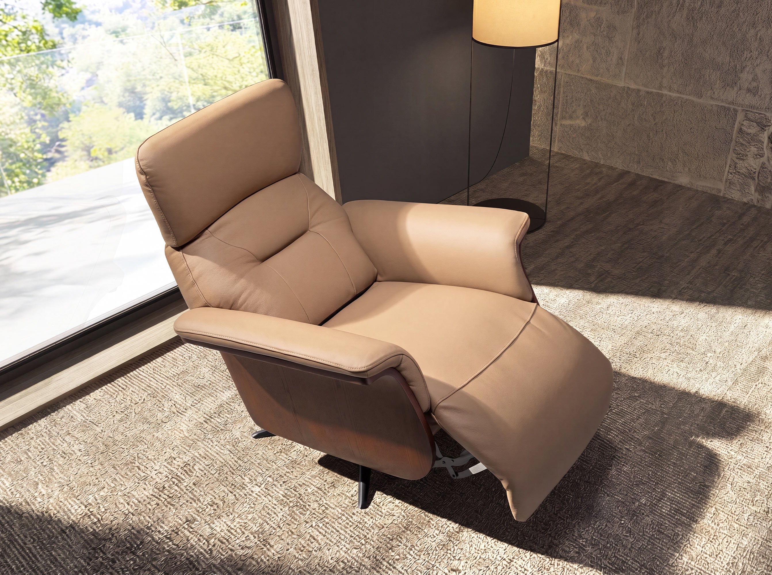 Brown leather swivel relax armchair