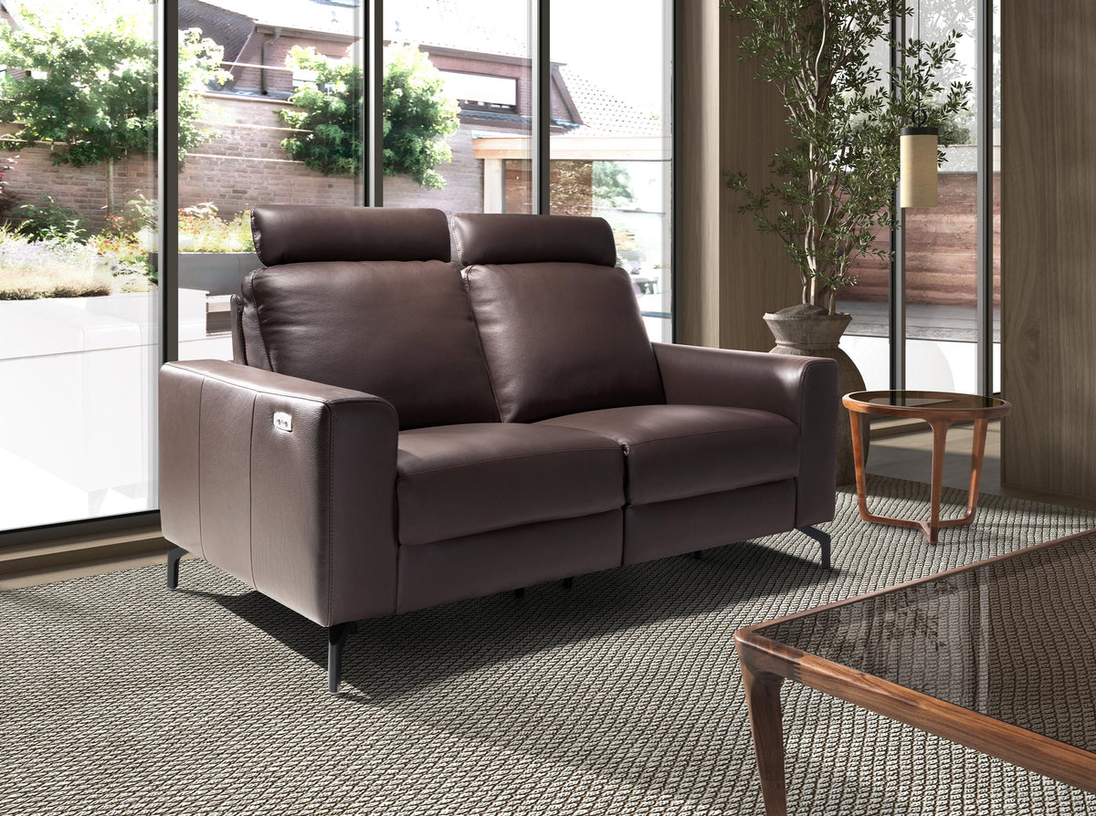 2-Seater Chocolate Brown Leather Recliner Sofa