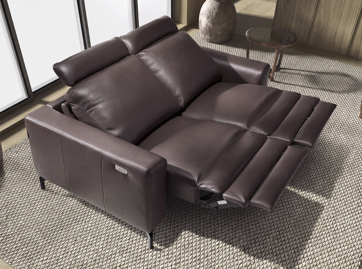 2-Seater Chocolate Brown Leather Recliner Sofa