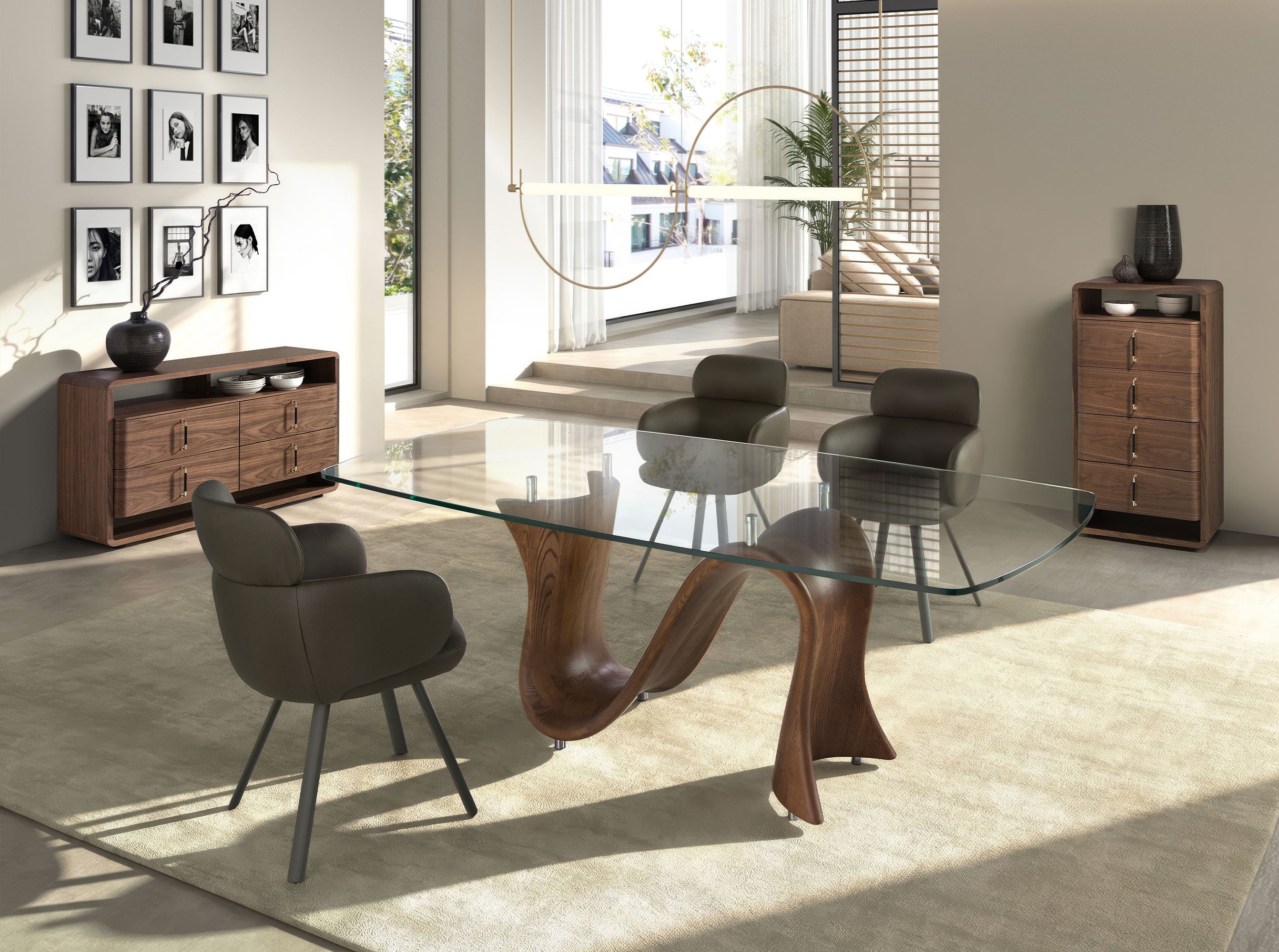 Walnut and black PVC chest of drawers