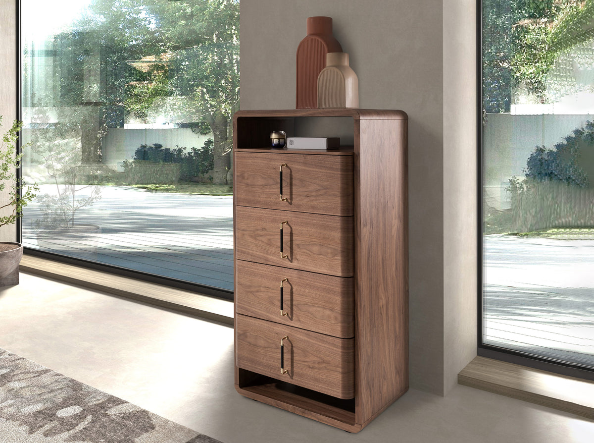 Walnut and black PVC chest of drawers