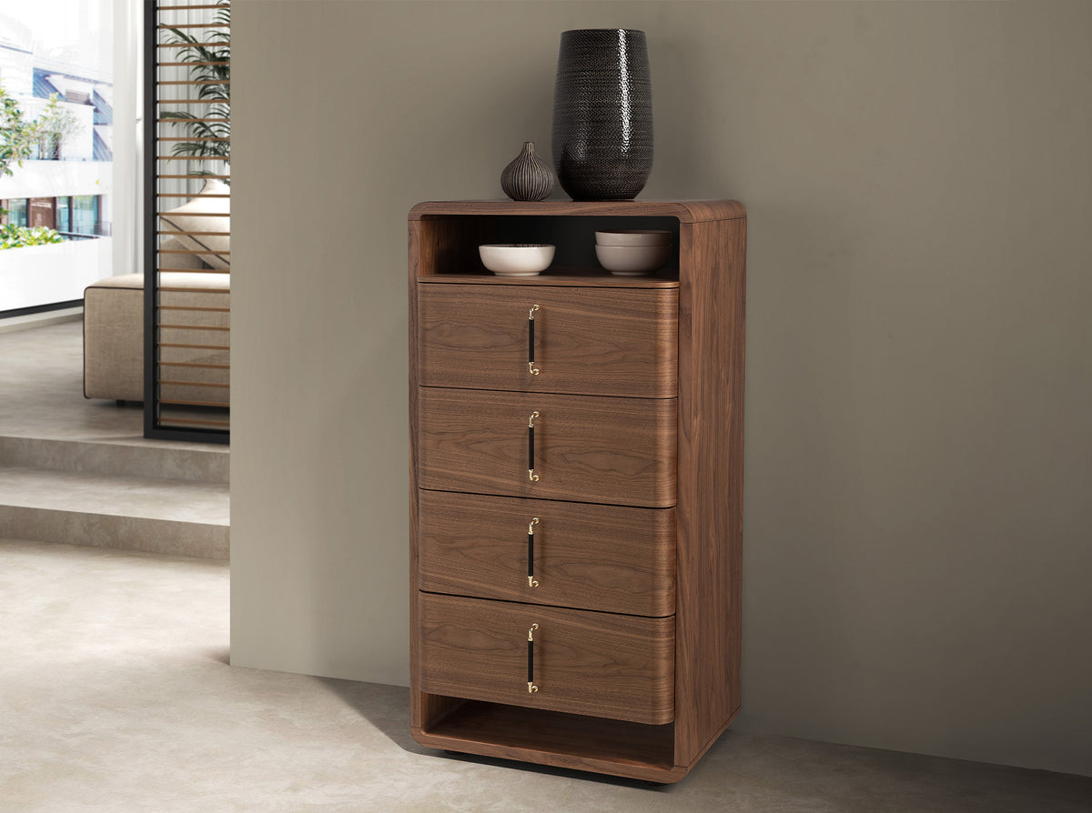 Walnut and black PVC chest of drawers