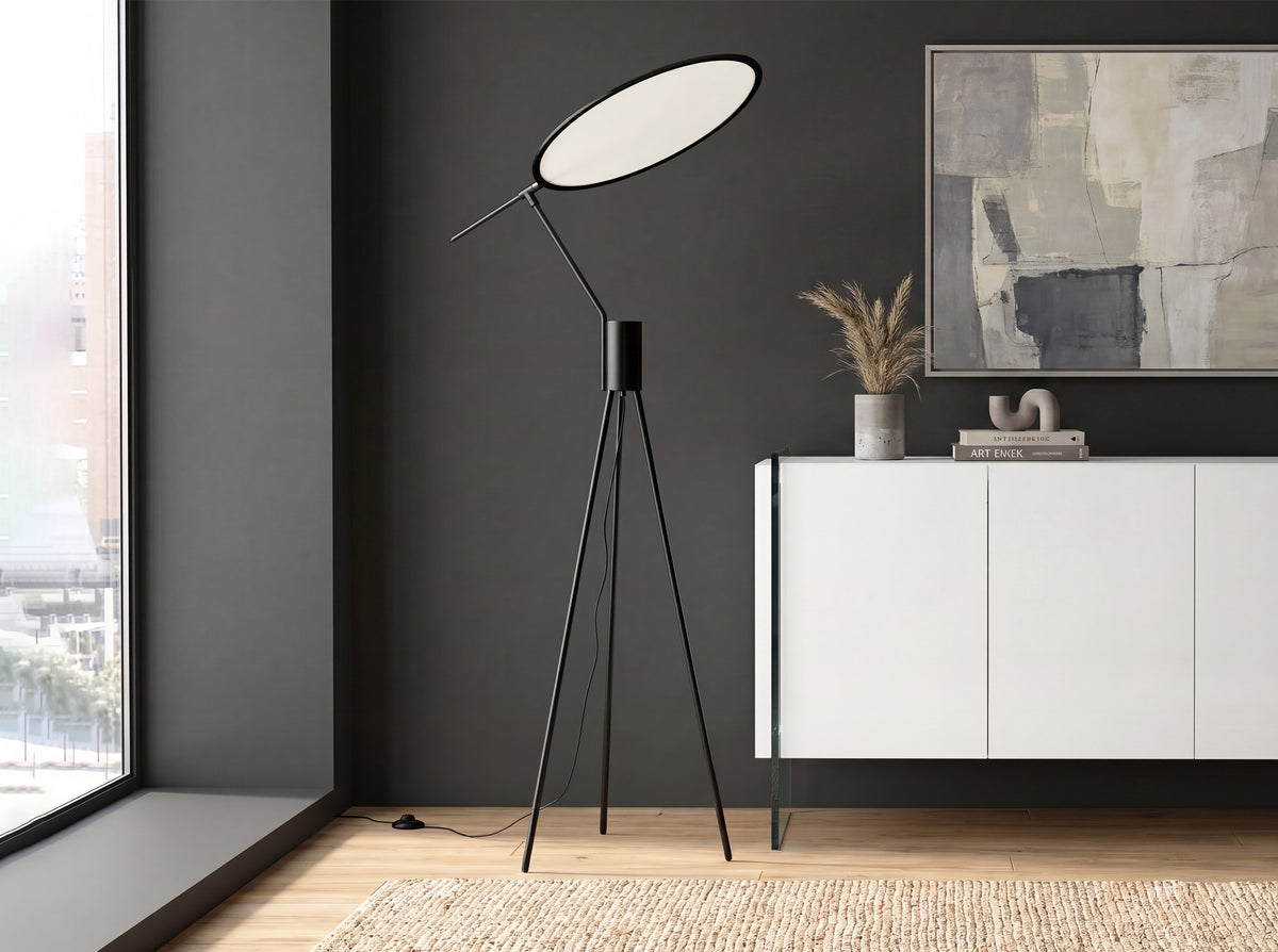Black steel floor lamp
