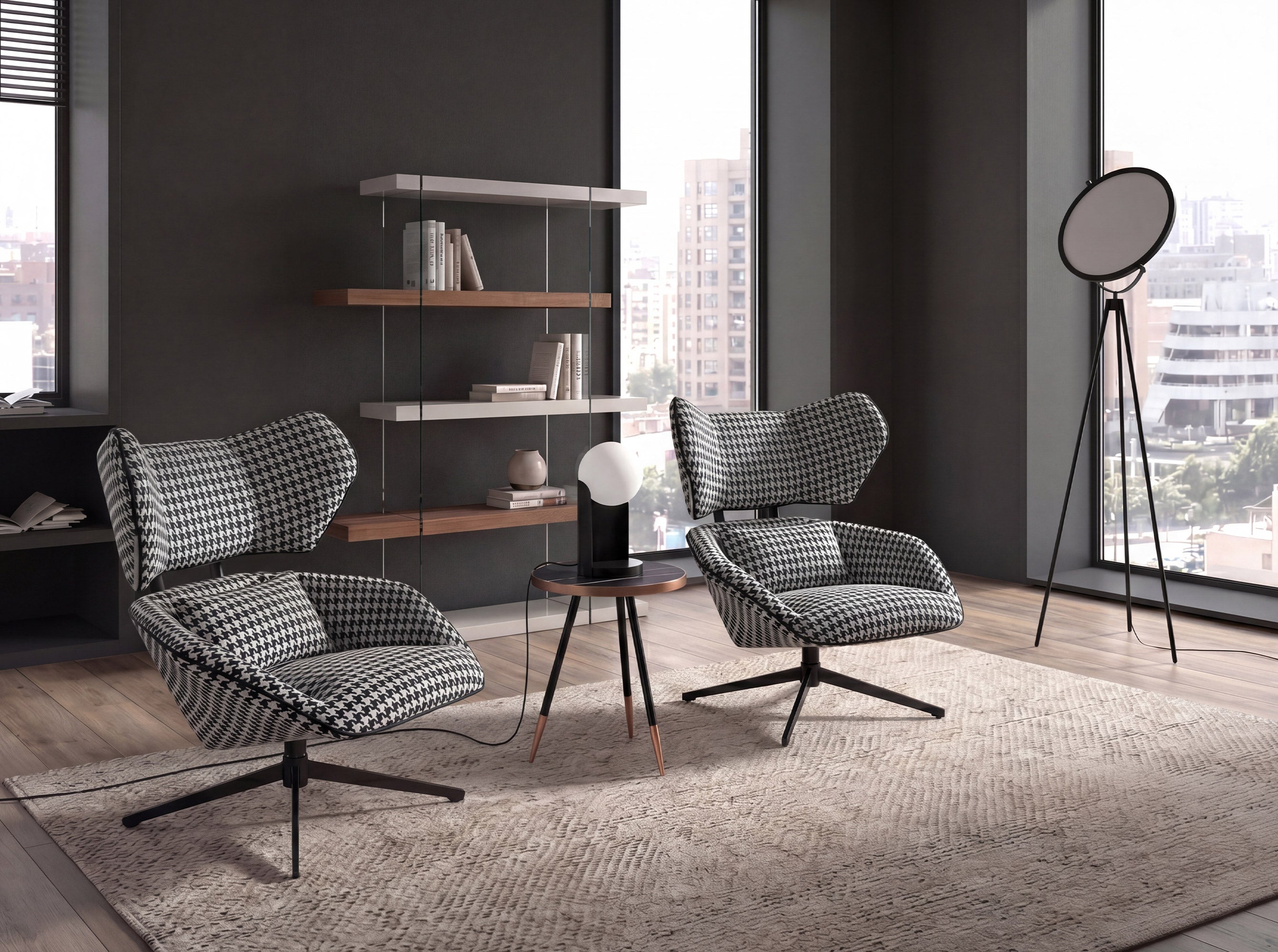 Black steel floor lamp