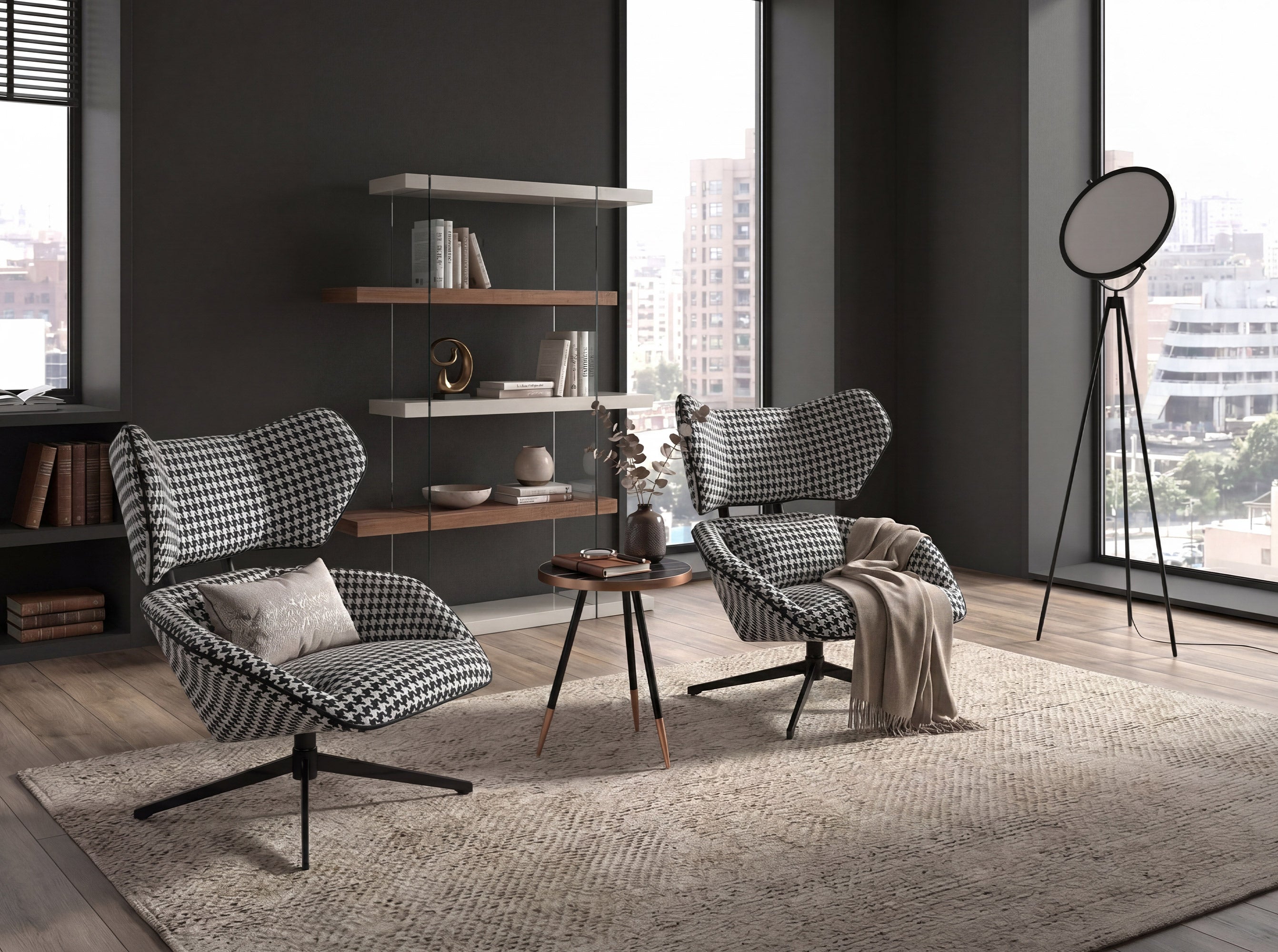 Black steel floor lamp
