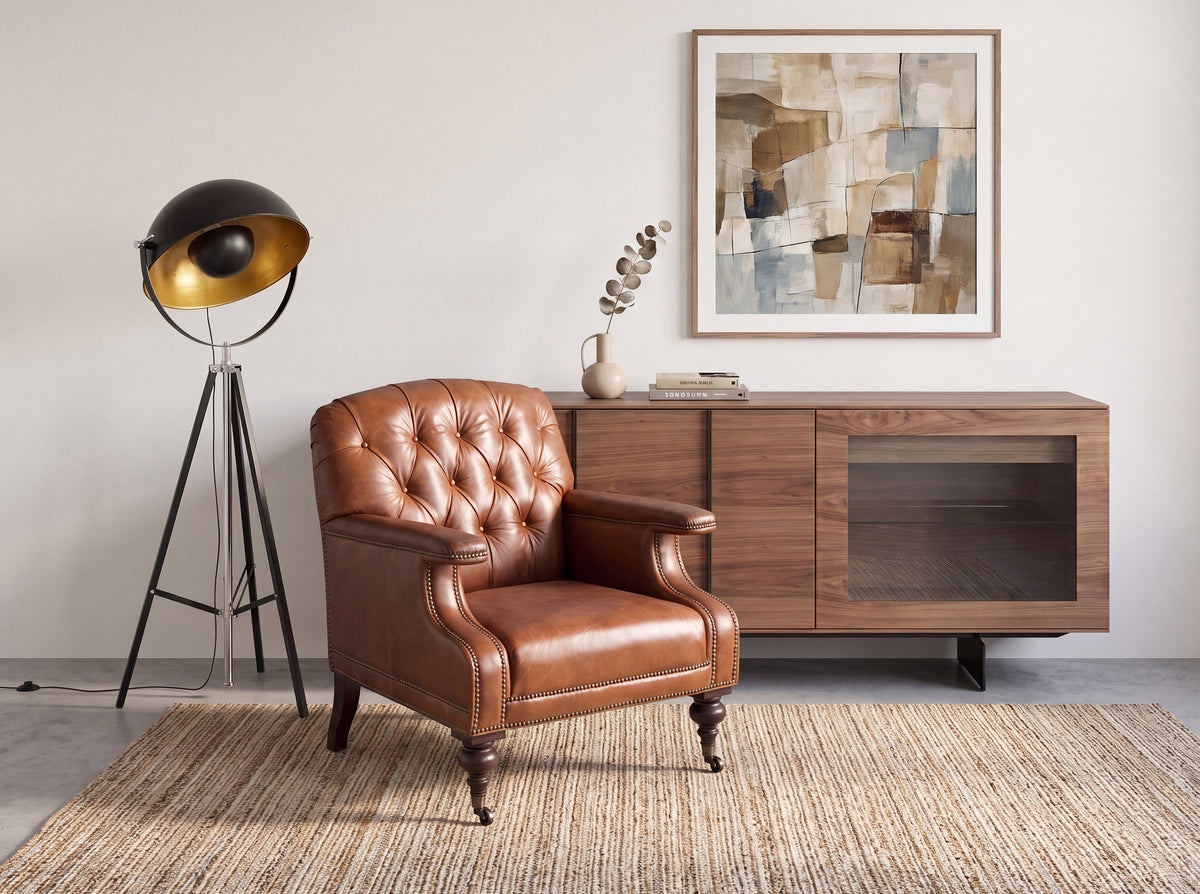 Floor lamp in black steel and polished gold steel