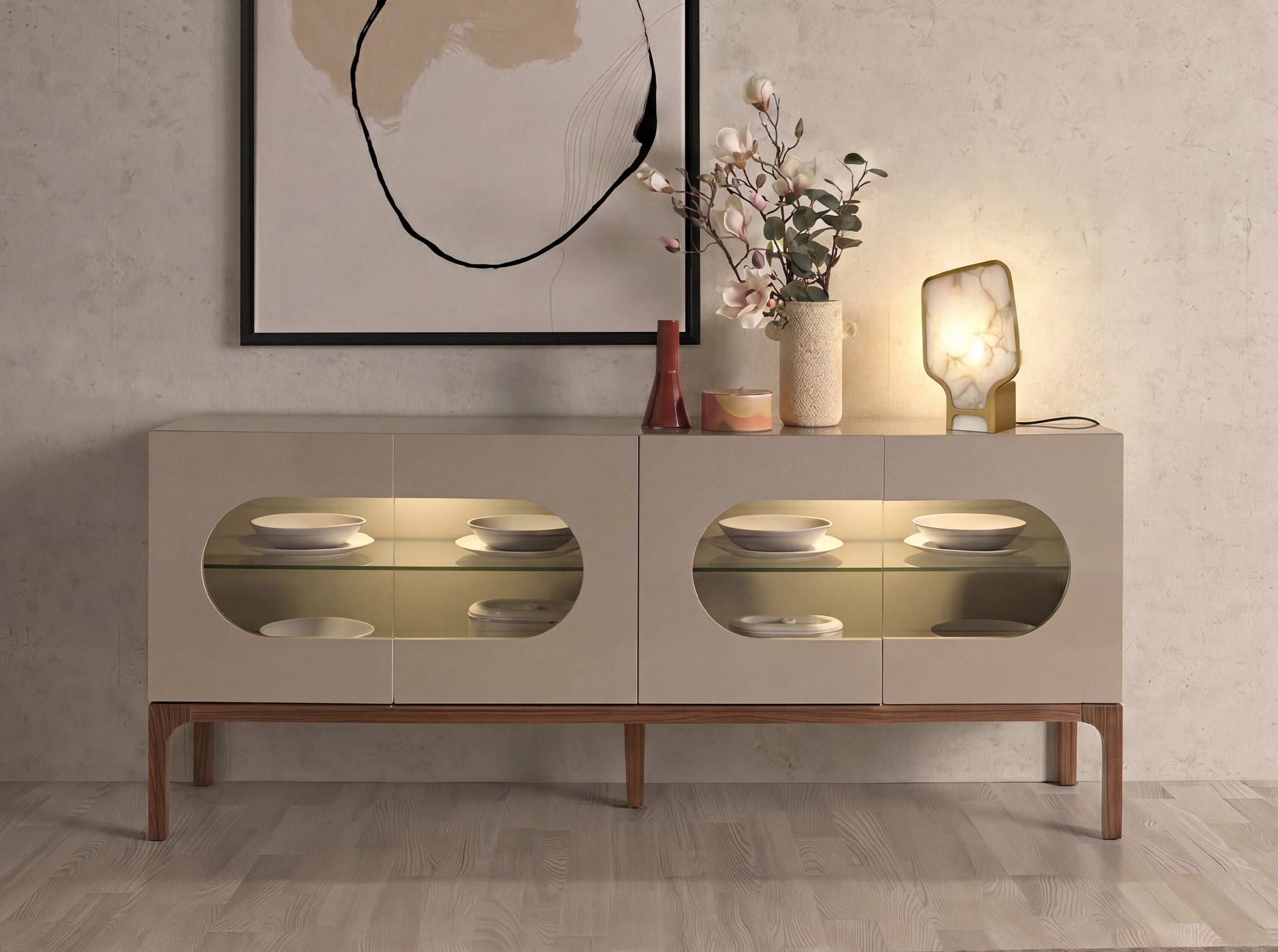 Table lamp in natural Alabaster stone and polished gold steel